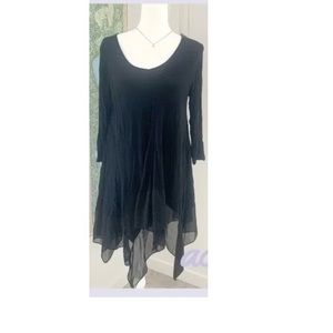 Baluoke Black Long Sleeve Top/ Tunic/ Dress with Sheer Flowy Trim